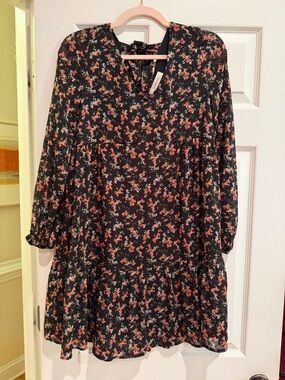 Promod Black Floral Dress with Pink and Cream Blooms